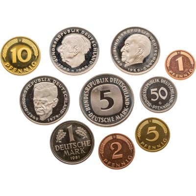купить Германия (ФРГ), годовой набор из 10 монет 1981 года, монетный двор "G" - Карлсруэ