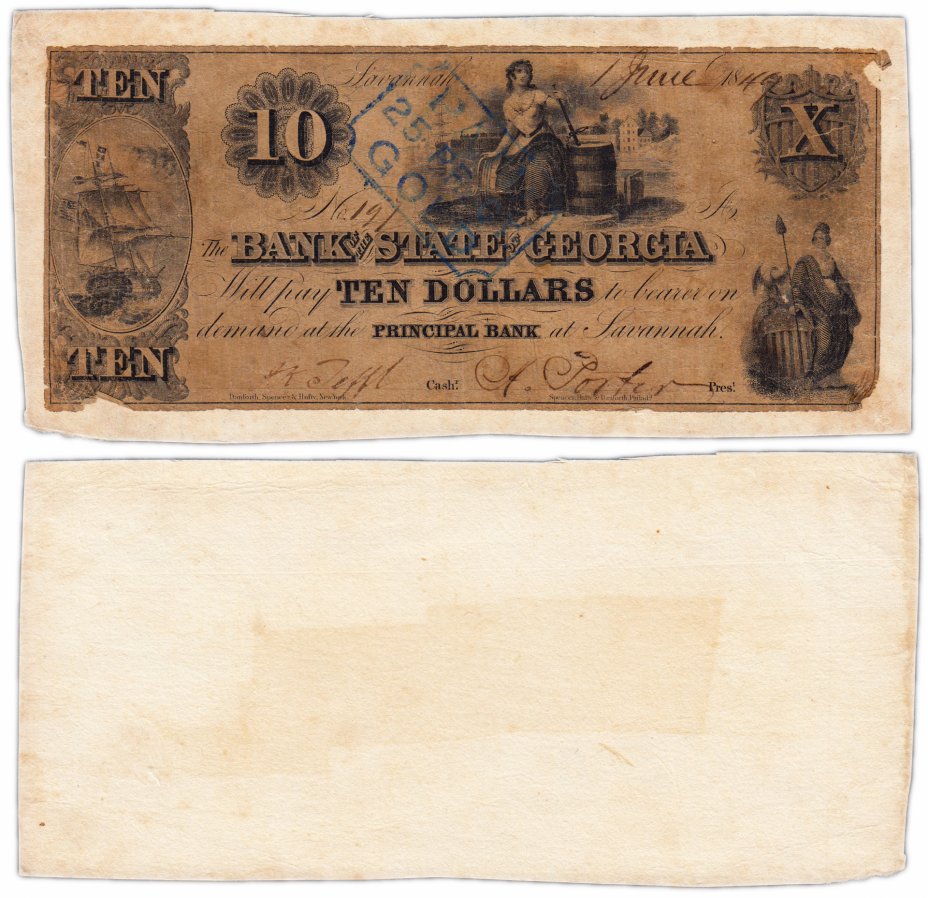купить США Штат Джорджия 10 долларов 06.11.1853 (Principal Bank)