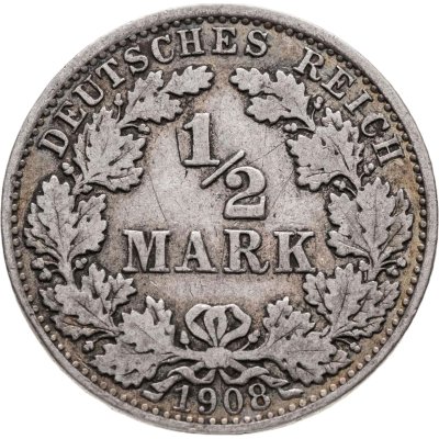 купить Германия 1/2 марки 1908, знак монетного двора "A" - Берлин