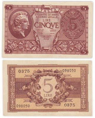 купить Италия 5 лир 1944