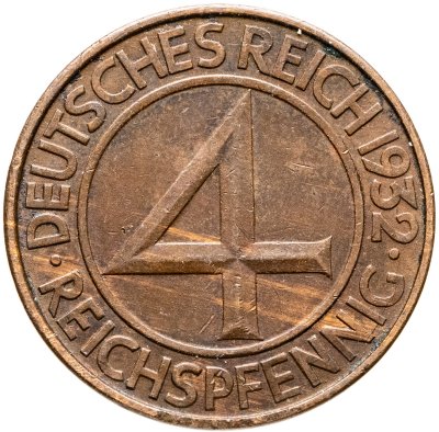 купить Германия 4 рейхспфеннига (reichspfennig) 1932, знак монетного двора "D" — Мюнхен