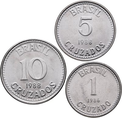 купить Бразилия набор из 3 монет 1, 5 и 10 крузадо (cruzado) 1986-1988