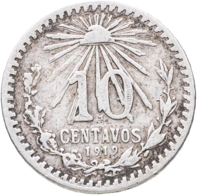 купить Мексика 10 сентаво (centavos) 1919 серебро /серый цвет/