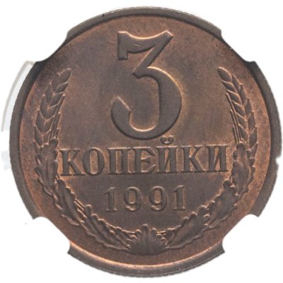 купить 3 копейки 1991 Л в слабе DNC MS64