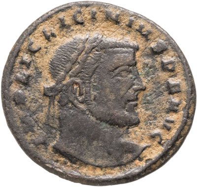 купить Римская Империя, Лициний I, 308–324 гг, фоллис (реверс: Юпитер держит Викторию на шаре, внизу орел с венком)