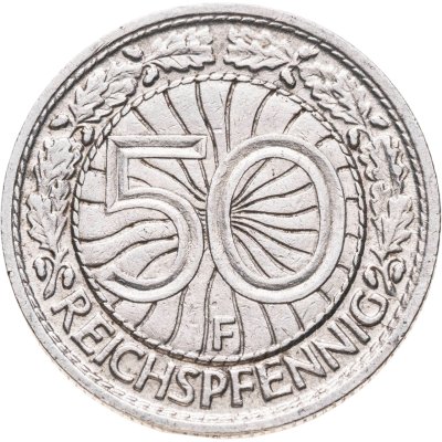 купить Германия 50 рейхспфеннигов (reichspfennig) 1927, знак монетного двора "F" — Штутгарт