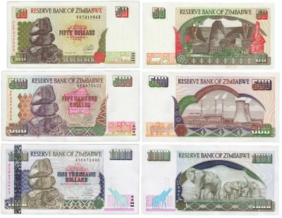 купить Зимбабве набор из 3 банкнот 50, 500, 1000 долларов 1994-2003