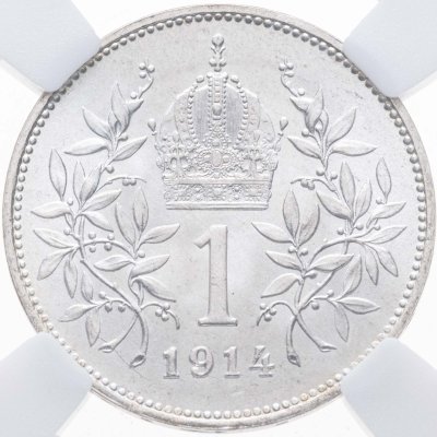 купить Австро-Венгрия 1 крона (corona) 1914 для Австрии, в слабе ННР MS65