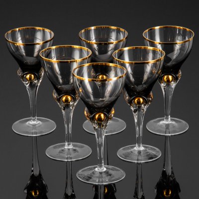 купить Набор бокалов на 6 персон дымчатого оттенка, стекло, золочение, Чехословакия, 1970-1990 гг.