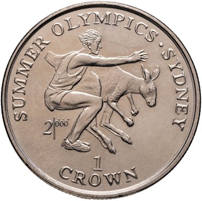 купить Гибралтар 1 крона (crown) 1999 "XXVII летние Олимпийские Игры, Сидней 2000 - Прыгун в длину и кенгуру"