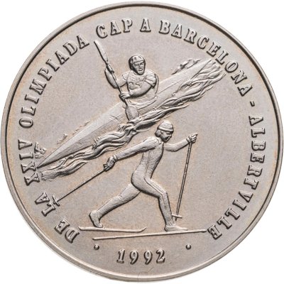 купить Андорра 2 динера (diners) 1987 XXV летние Олимпийские Игры и XVI зимние Олимпийские игры, монетное отношение аверс/реверс (180°)