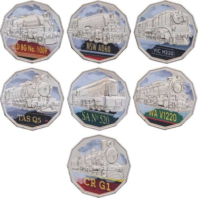 купить Австралия набор 50 центов 2025 «Паровозы - гиганты пара» из 7 монет