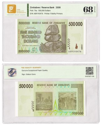 купить Зимбабве - 500000 (500 тысяч) долларов 2008 "Скотоводство" в слабе TQG UNC 68