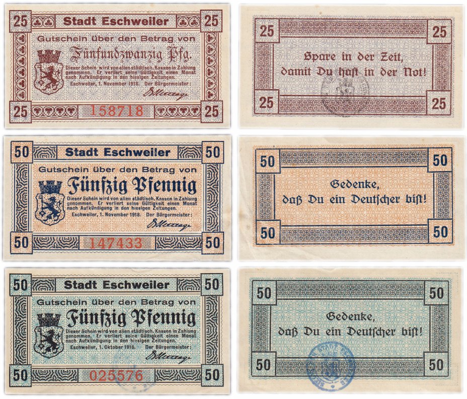 купить Германия (Вестфалия: Эшвайлер) набор из 3-х нотгельдов 1918