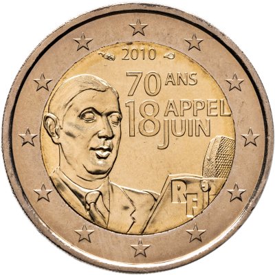 купить Франция 2 евро 2010 "70 лет речи Шарля де Голля"