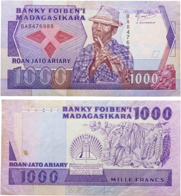 купить Мадагаскар 1000 франков 1988-1993