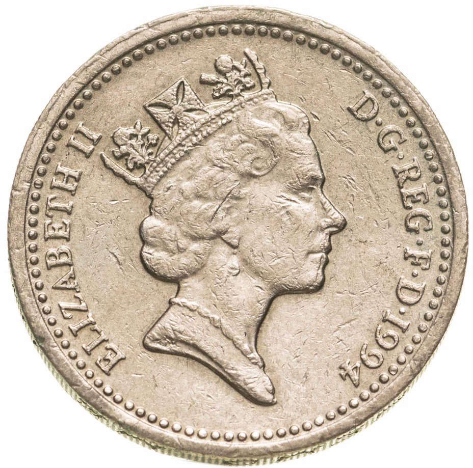Монета Великобритания 1 фунт (pound) 1994 стоимостью 780 руб.