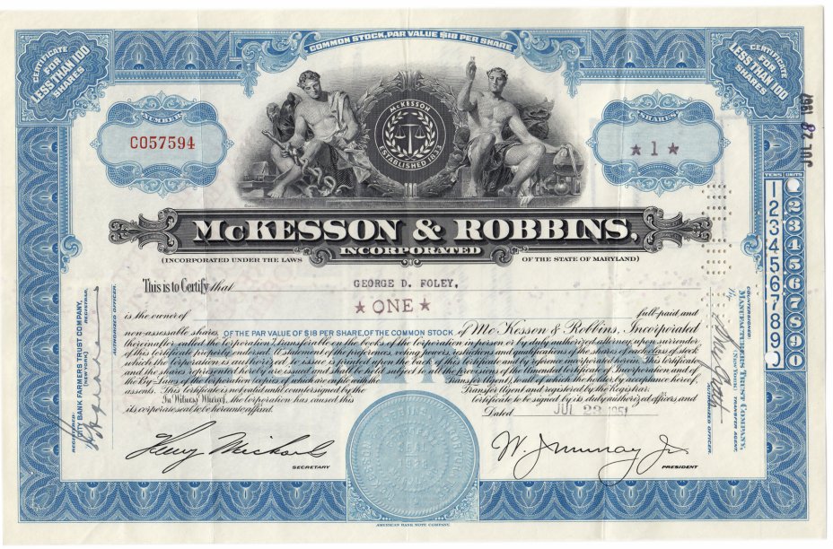 купить Акция США "McKesson & Robbins, Incorporated." 1951- 1968 г.