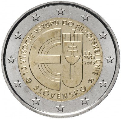 купить Словакия 2 евро 2014 "10 лет вступления в Европейский Союз"