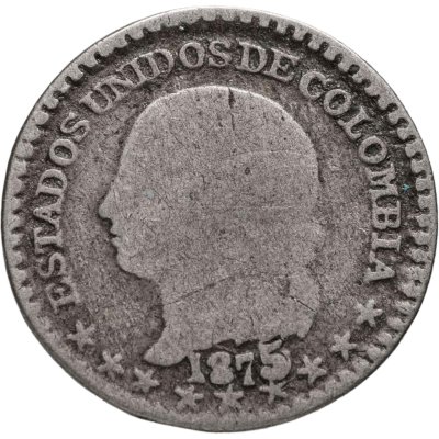 купить Колумбия 1/2 десимо 1875, монетный двор Попаян