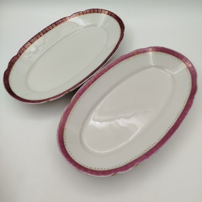 купить Набор из двух блюд овальной формы, украшенных орнаментом в виде снежинок, фарфор, крытье, золочение, Фарфоровый завод «Пролетарий» (Бронница, Мста), СССР, 1930-1945 гг.