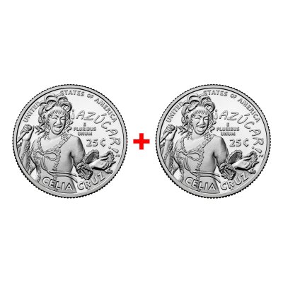 Купить [Новинка!] США набор из 2 монет разных дворов 1/4 доллара (25 центов, квотер) 2024 "Американские женщины - Селия Крус"
