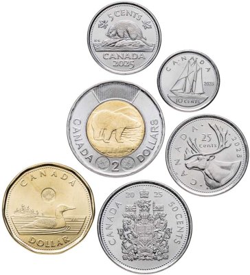 купить Канада годовой набор 2025 из 6 монет - 5, 10, 25, 50 центов 1, 2 доллара, новый тип с портретом Карла III