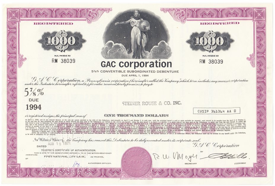 купить Акция США   Gac Corporation  1971 - 1974 гг.