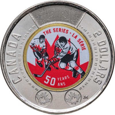 купить Канада 2 доллара 2022 50 лет хоккейной серии СССР-Канада в цветном исполнении