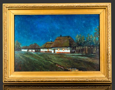 купить Картина "Летняя ночь в Малороссии" (копия работы Евгения Ксаверьевича Вржеща), оформленная в раму, неизвестный художник, дерево, оргалит, масло, Россия, 1910-1950 гг.