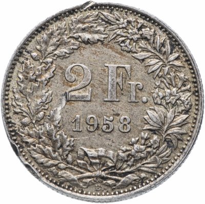Купить Швейцария 2 франка (francs) 1958