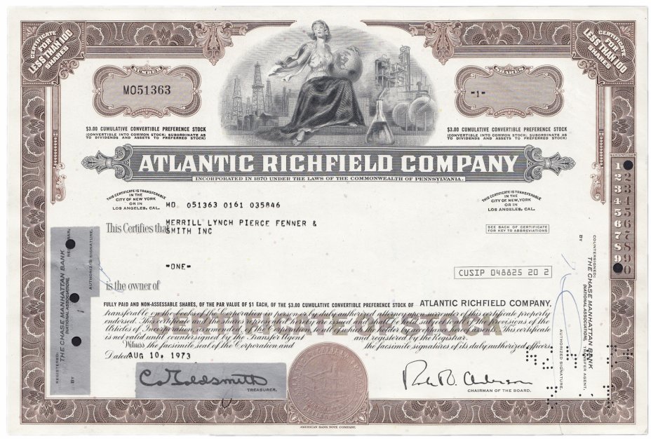 купить Акция США - Atlantic Richfield Company  1966- 1973 гг.