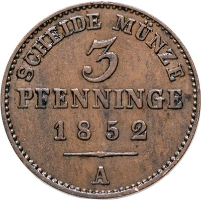 купить Германия, Пруссия 3 пфеннинга 1852