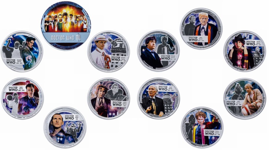 купить Ниуэ 1 доллар 2013  набор из 11 монет  "Доктор Кто" в подарочном футляре с сертификатом