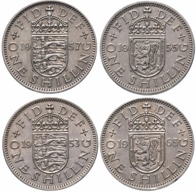 купить Великобритания набор из 4-х монет 1 шиллинг 1953, 1955, 1957, 1965