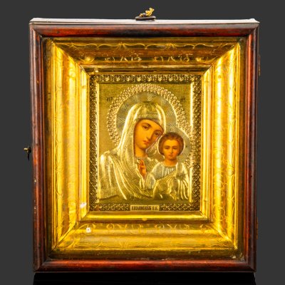 купить Икона "Богоматерь Казанская" в киоте, дерево, хромолитография на металле, Российская империя, 1900-1915 гг.