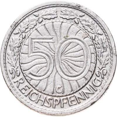 купить Германия 50 рейхспфеннигов (reichspfennig) 1927, знак монетного двора "G" — Карлсруэ