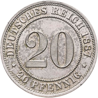 купить Германия 20 пфеннигов (pfennig) 1887 Знак монетного двора: "A" - Берлин