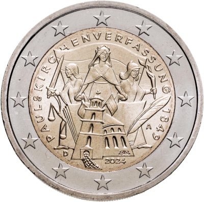 купить Германия 2 евро 2024 "175 лет Конституции Паульскирхе" двор A