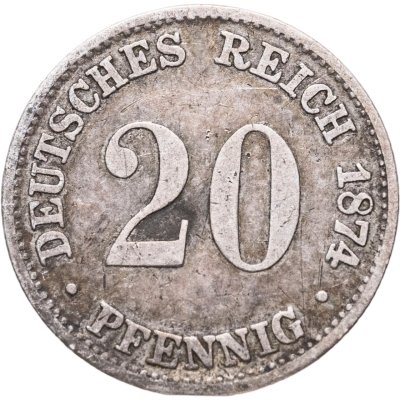 купить Германия 20 пфеннигов (pfennig) 1874, знак монетного двора: "B" - Ганновер