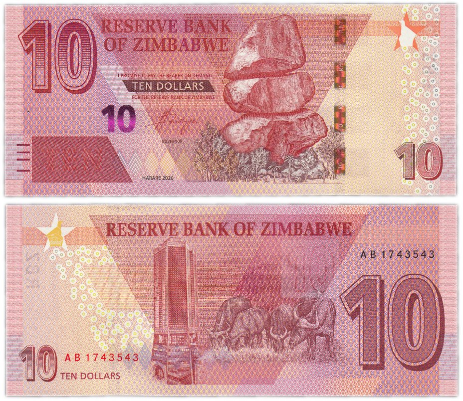 Купить Зимбабве 10 долларов 2020 (Pick **)