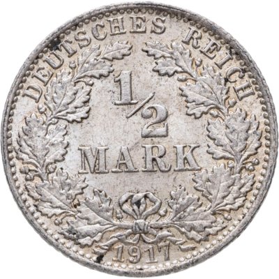 купить Германия 1/2 марки (mark) 1917 Знак монетного двора: "A" - Берлин