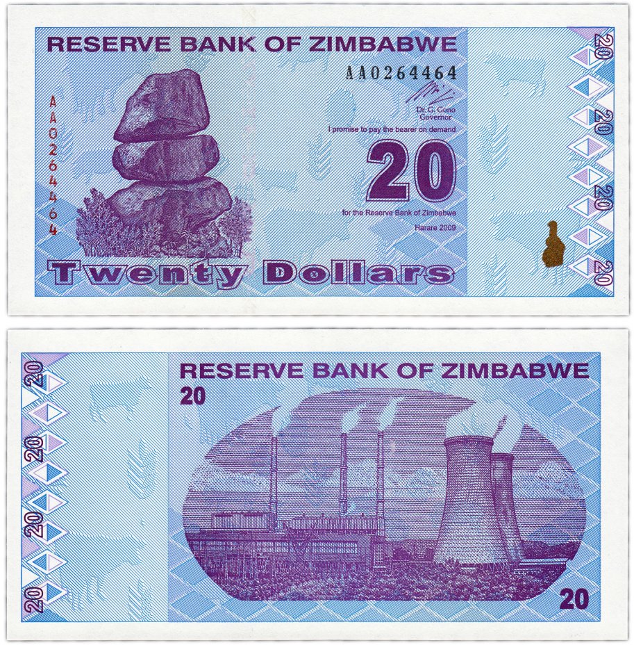 купить Зимбабве 20 долларов 2009 (Pick 95)