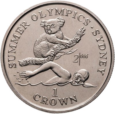купить Гибралтар 1 крона (crown) 1999 "XXVII летние Олимпийские Игры, Сидней 2000 - Пловец и коала"