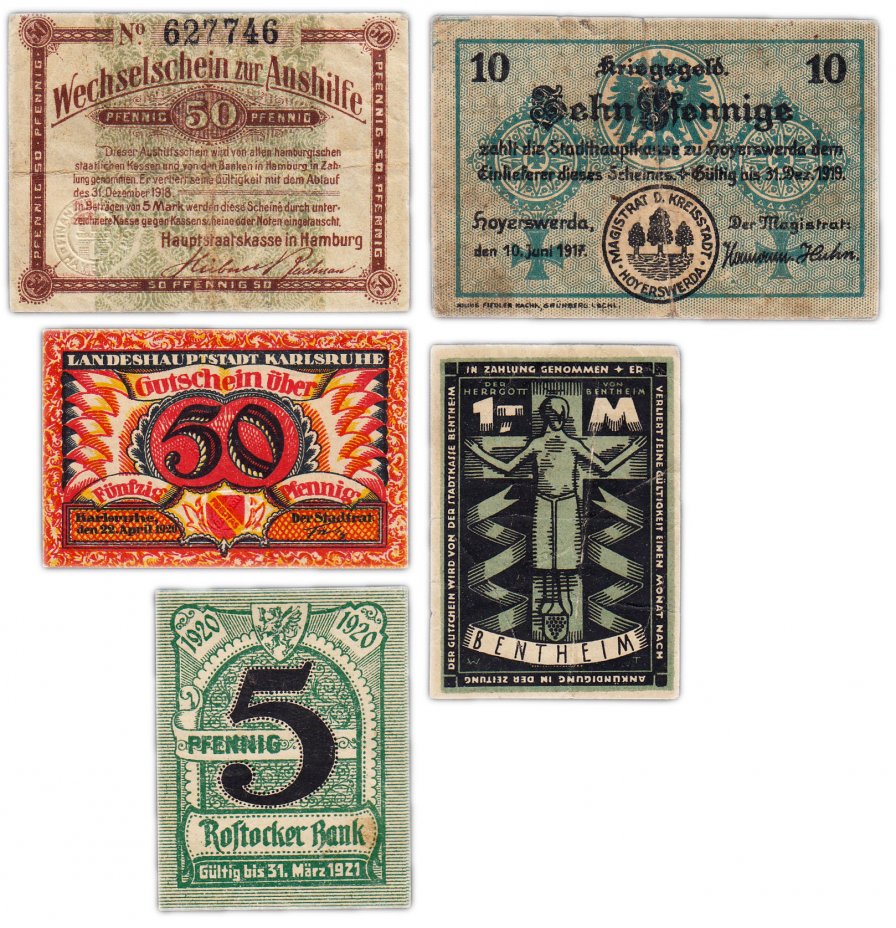 купить Германия (разные земли) набор из 5 нотгельдов 1918-1921