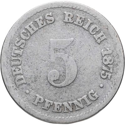купить Германия 5 пфеннигов (pfennig) 1875 F знак монетного двора: "F" - Штутгарт