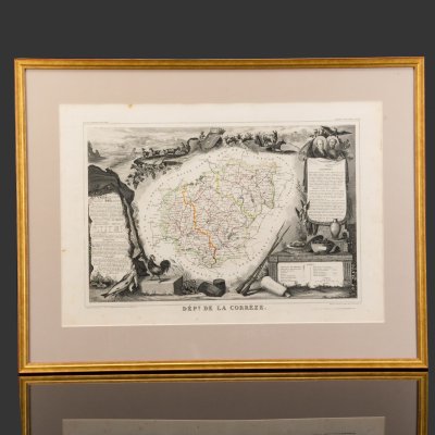 купить Гравюра "Карта Коррез (Dept de la Corréze)" в раме, автор Виктор Левассер (Victor Levasseur), иллюстрации художника Раймона Бонера, бумага, печать, дерево стекло, Франция, 1840-1860 гг.