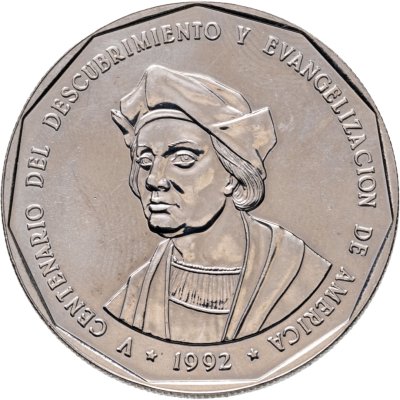 купить Доминиканская Республика 1 песо (peso) 1992 500 лет открытию и евангелизации Америки - Христофор Колумб