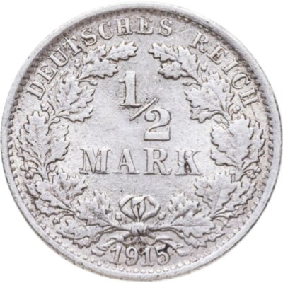 купить Германия 1/2 марки (mark) 1915 знак монетного двора: "F" - Штутгарт