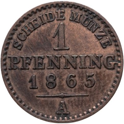 купить Пруссия 1 пфеннинг 1865 А